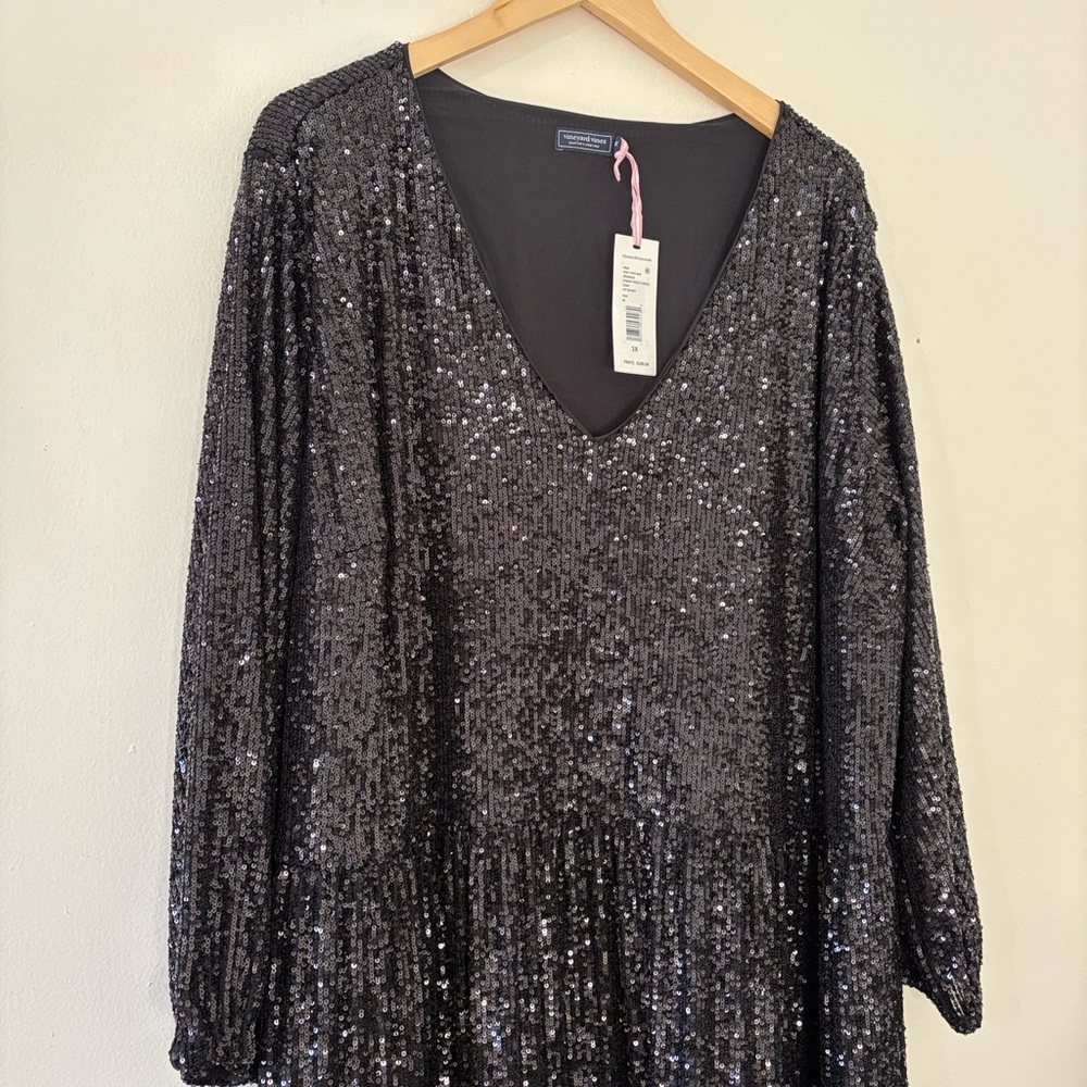 NWT Vineyard Vines Sequin Tiered Dress Black Formal Party Cocktail Plus Size 3X